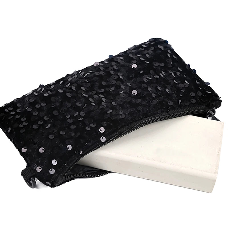 Ladies' sequined wallet handbag, long style, zipper mobile phone bag, change purse, wrist bag