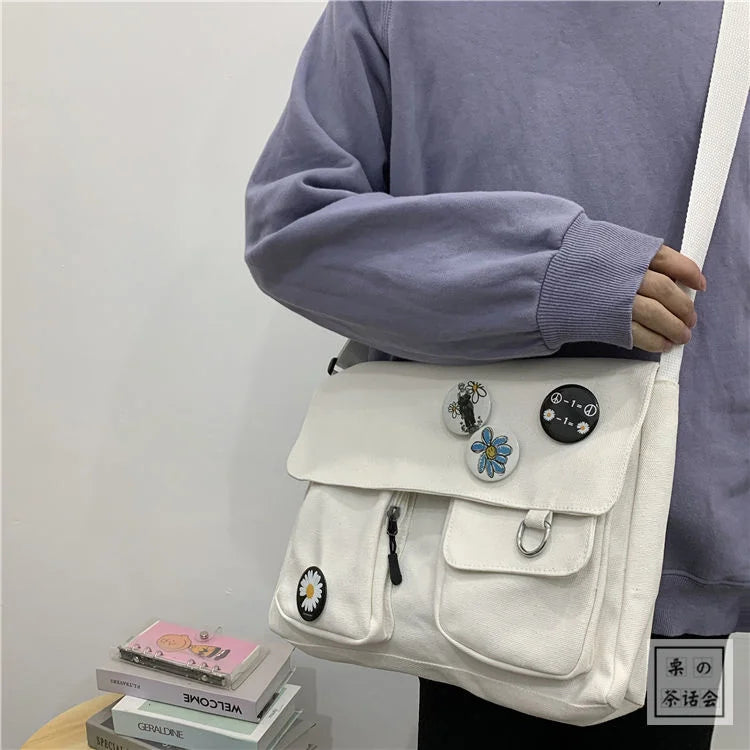 Japanese Simple Men Messenger Bag Korean Bag Student Nylon Waterproof Canvas Bag Tide Shoulder Crossbody Bags for Women Satchel