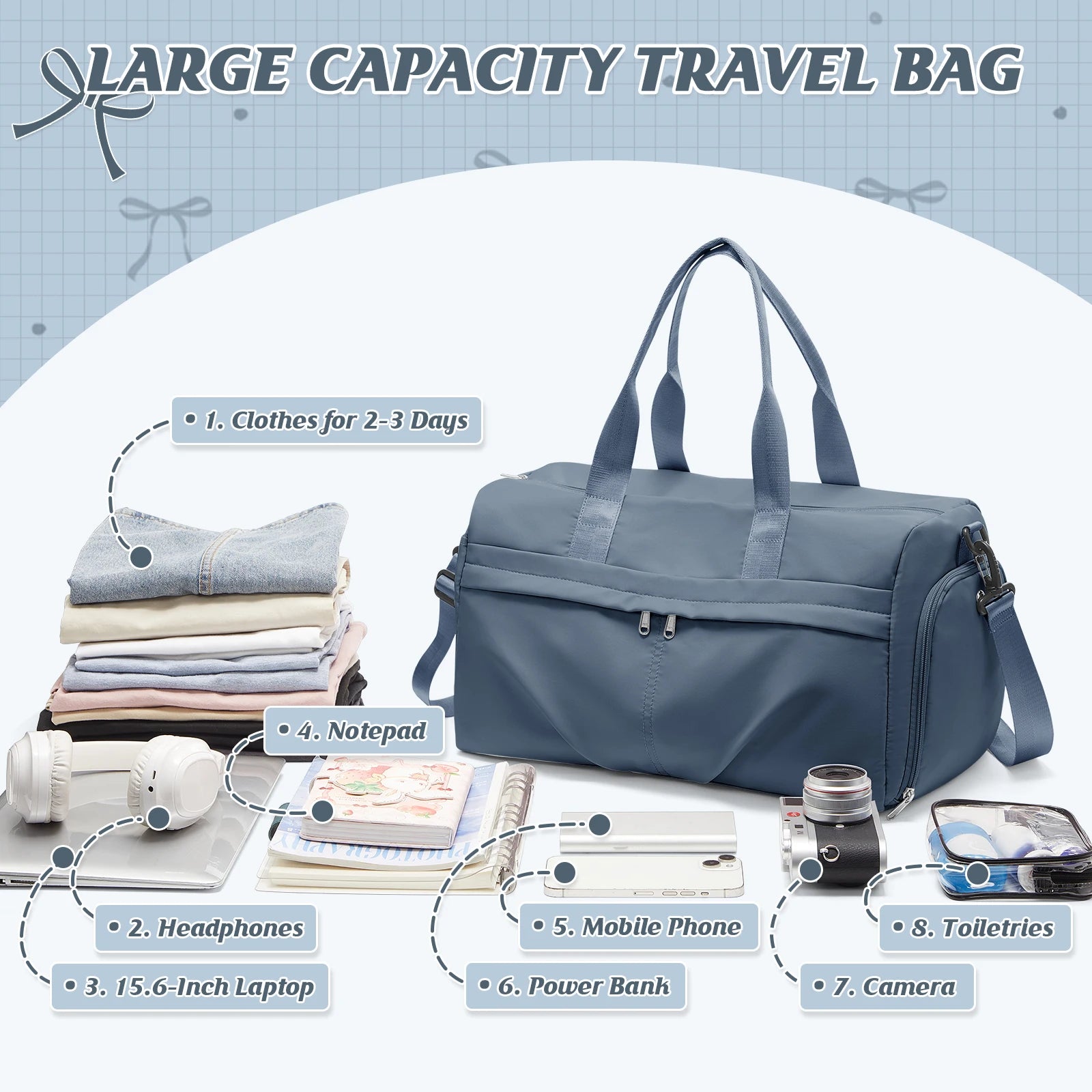 Carry-On Luggage Travel Bag Duffle Bag Large Capacity Durable Nylon Tote with Multiple Compartments，Men Women Sports Fitness Bag