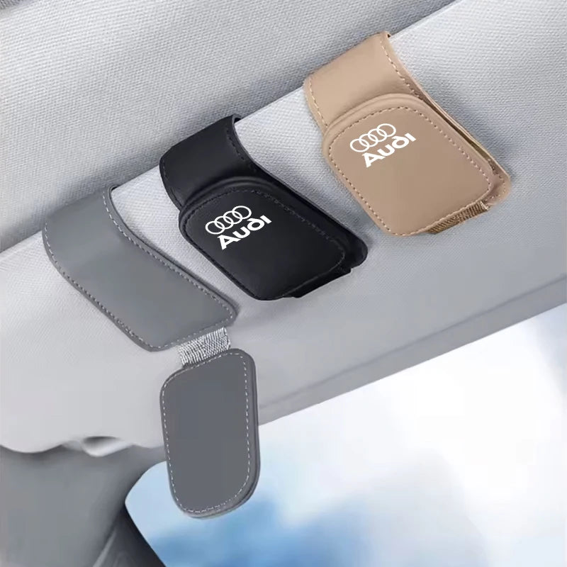 For Audi Sline A4 A3 A6 TT S4 S5 S6 A1 A2 A5 A7 A8 Q1 Q2 Q3 Q4 Q5 Q6 Q7  Car Leathers Glasses Clip Sun Visor Sunglasses Card Box