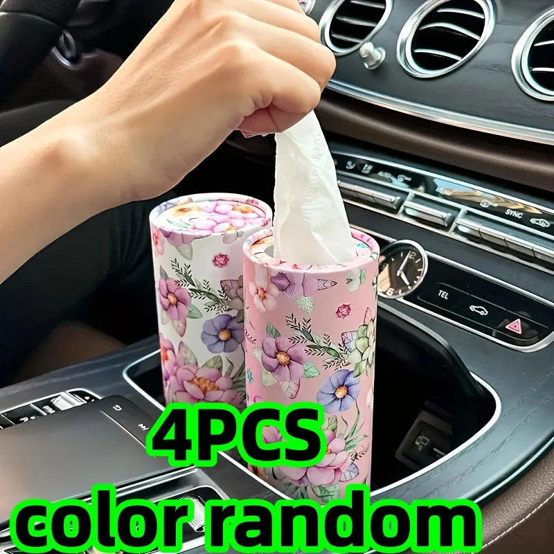 4-Pack of Car Tissue Boxes with Random Color and Floral Patterns, Creative Printed Hand-Tissue Boxes, Water-Resistant, Made from Virgin Wood Pulp, for Car Seats, 50 Sheets Per Box