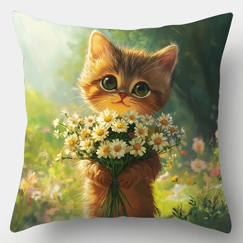 4-Piece Spring Printed Pillowcase Set – Featuring Puppies, Kittens, Forest Scenes & Daisies