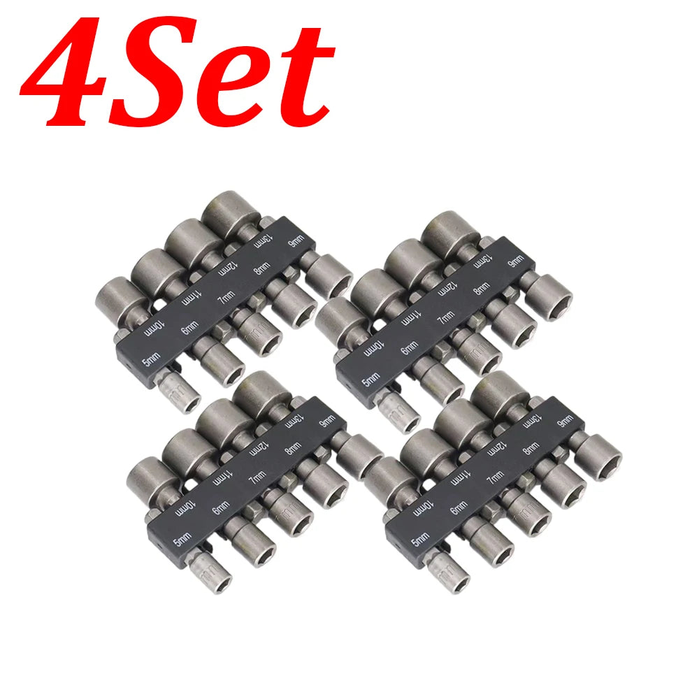 1-4Set 5-12mm Hexagon Nut Driver Drill Socket Screwdriver Wrench Set 9/14Pcs Screwdriver Socket Pneumatic for Woodworking Tools