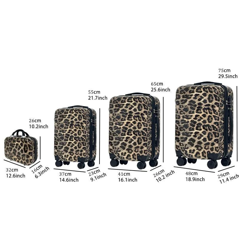 Women's Leopard Print Luggage 20 Inch - Silent Spinner Wheels Trolley Case, Fierce Animal Pattern Carry On Suitcase for Ladies