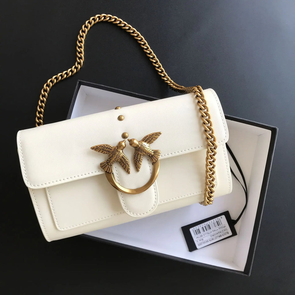 New pinko-style genuine leather swallow bag, envelope small wallet, chain shoulder bag, crossbody bag, clutch, women's handbag