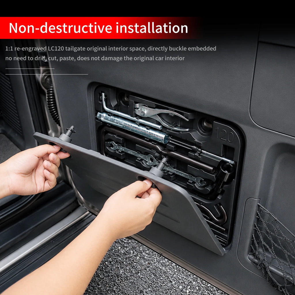 For 2003-2009 Toyota Land Cruiser Prado LC120 J120 Emergency Tool Box Storage Organizer Black Trunk Accessories
