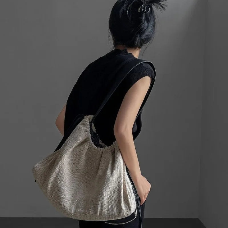 Women Large Canvas Tote Bag Niche Design Lightweight Travel Shoulder Crossbody Purse Commuter Handheld Handbag