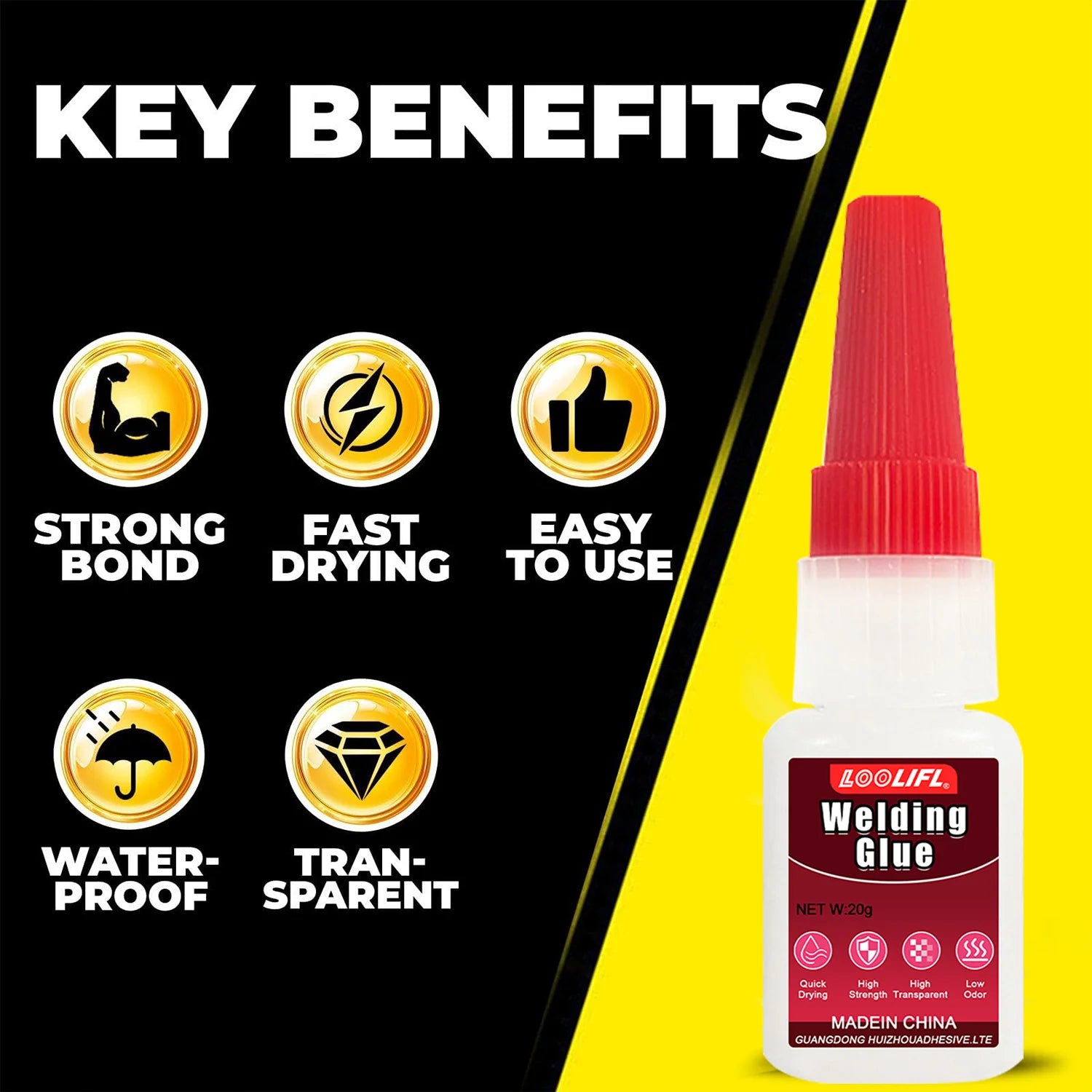 LOOLIFL Instant Strong Super Glue Universal Mighty High Viscosity Welding Glue for Metal Glass Wood DIY Adhesive Fast Dry tool