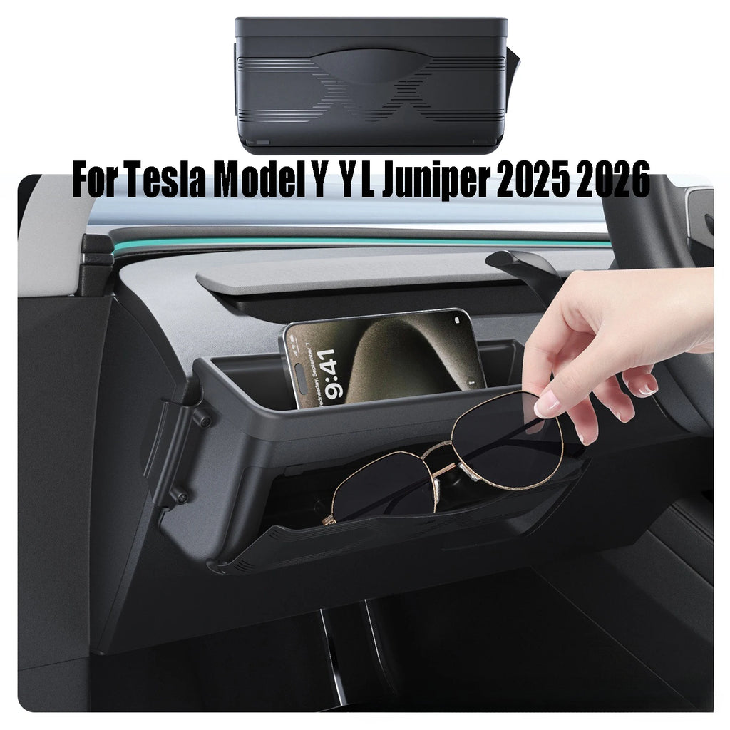 For Tesla Model Y YL Juniper 2025 2026 Driver Side Mini Glove Storage Box Phone Holder Storage Glasses Case Car Auto Accessories