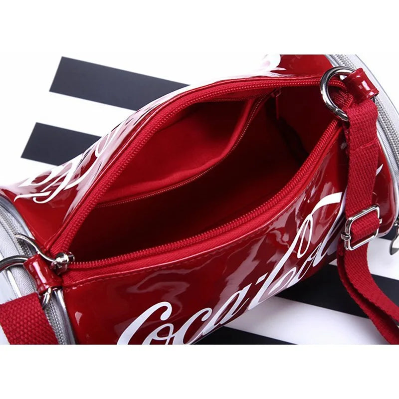 2026 New Y2K Classic Print Barrel Crossbody Bag Women Fashion PVC Transparent Shoulder Bag Funny Soda Can Shape Purse