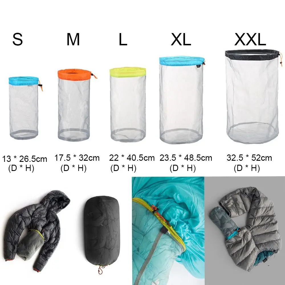 High quality Hiking Tools Ultralight Mesh Camping Sports accessories Traveling Bags Drawstring Storage Bag Climbing organizer