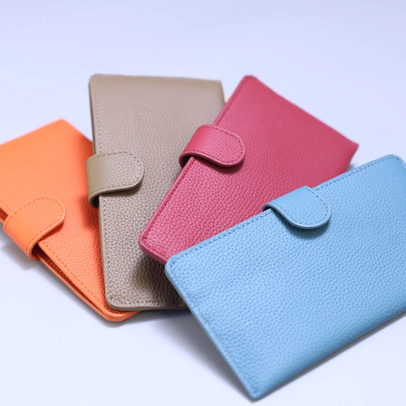 Genuine Leather Women Wallets Luxury Long Hasp Lychee Pattern Coin Purses Female Brand Solid Colors New Thin Clutch Phone Bag
