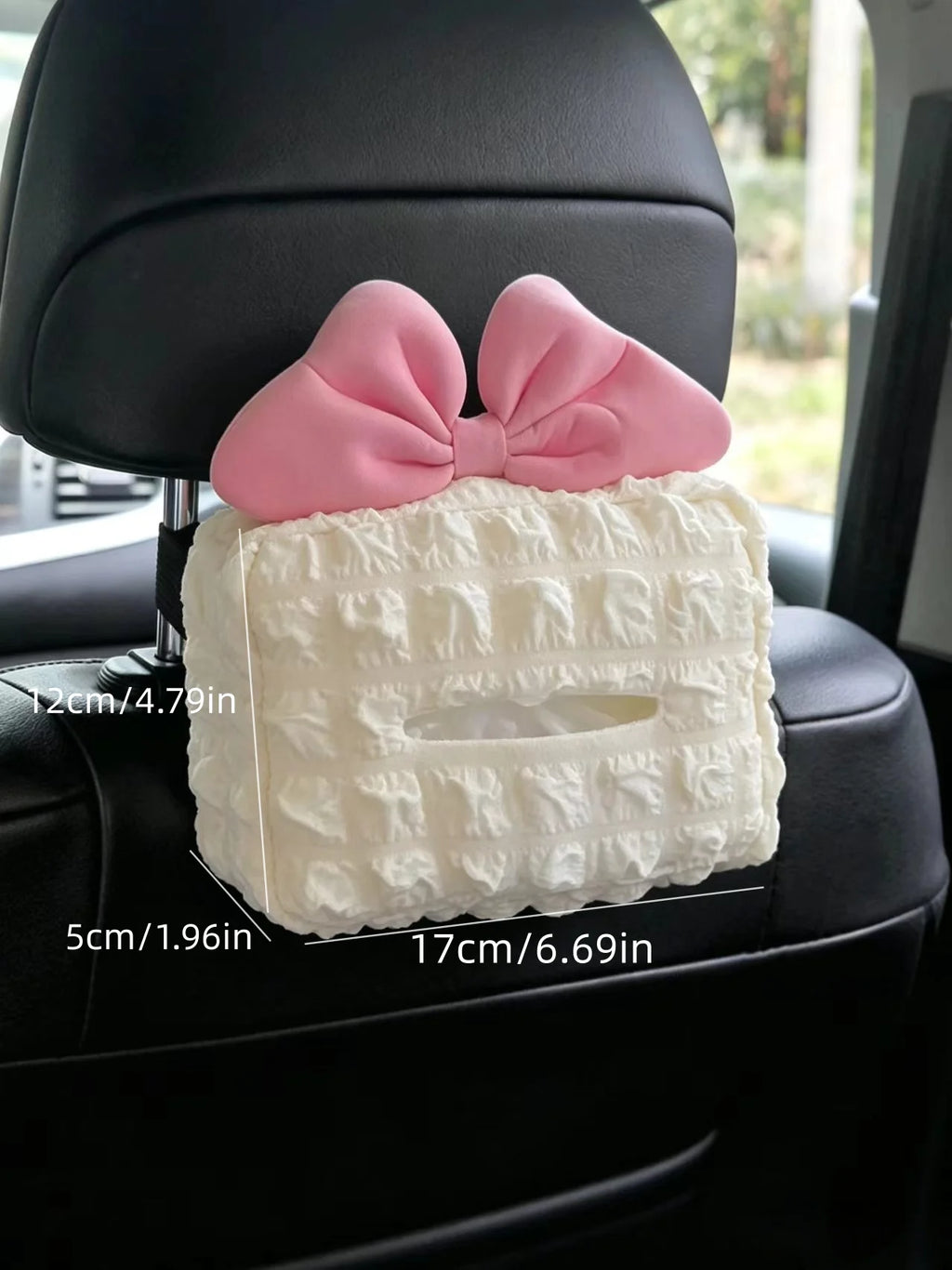 Cute Pink Bow Car Tissue Box Cover, Bubble Plaid Car Headrest Hanging Napkin Holder, Universal Car Backseat Paper Storage Bag, Car Interior Accessories—Designed Specifically for Women