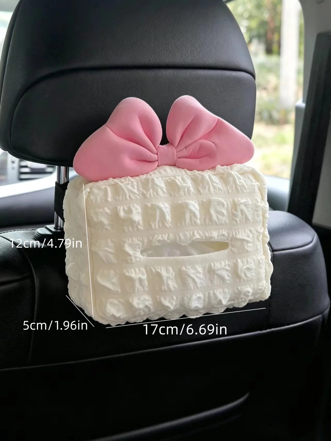 Cute Pink Bow Car Tissue Box Cover, Bubble Plaid Car Headrest Hanging Napkin Holder, Universal Car Backseat Paper Storage Bag, Car Interior Accessories—Designed Specifically for Women