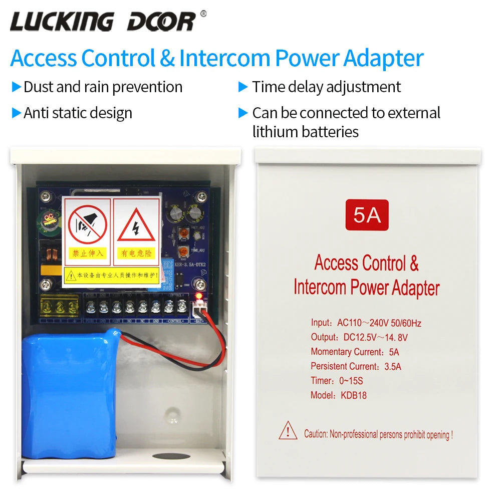 DC12V 5A Special Power Supply for Access Control AC 220V with Delay Suitable for Face Device Building Intercom Door Lock Control