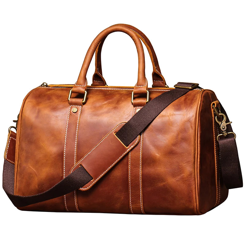Retro Genuine Leather Fitness Bag Men Women Travel Handbag Short Trip Business Bag Slant Crossbody Bag Mad  Leather