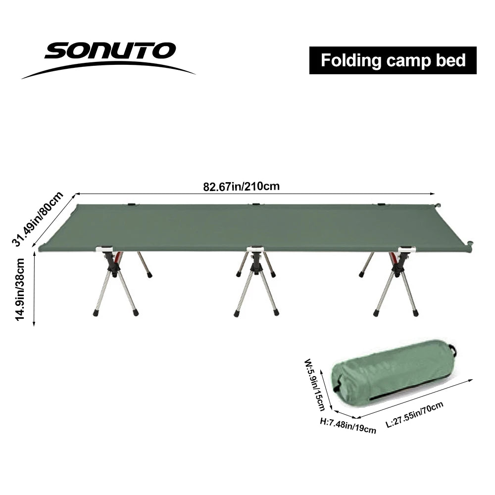 210X80cm 600D Oxford Camping Cot, Portable Folding Bed 210x80cm, 4kg Lightweight, Easy Setup for Outdoor Hiking Travel