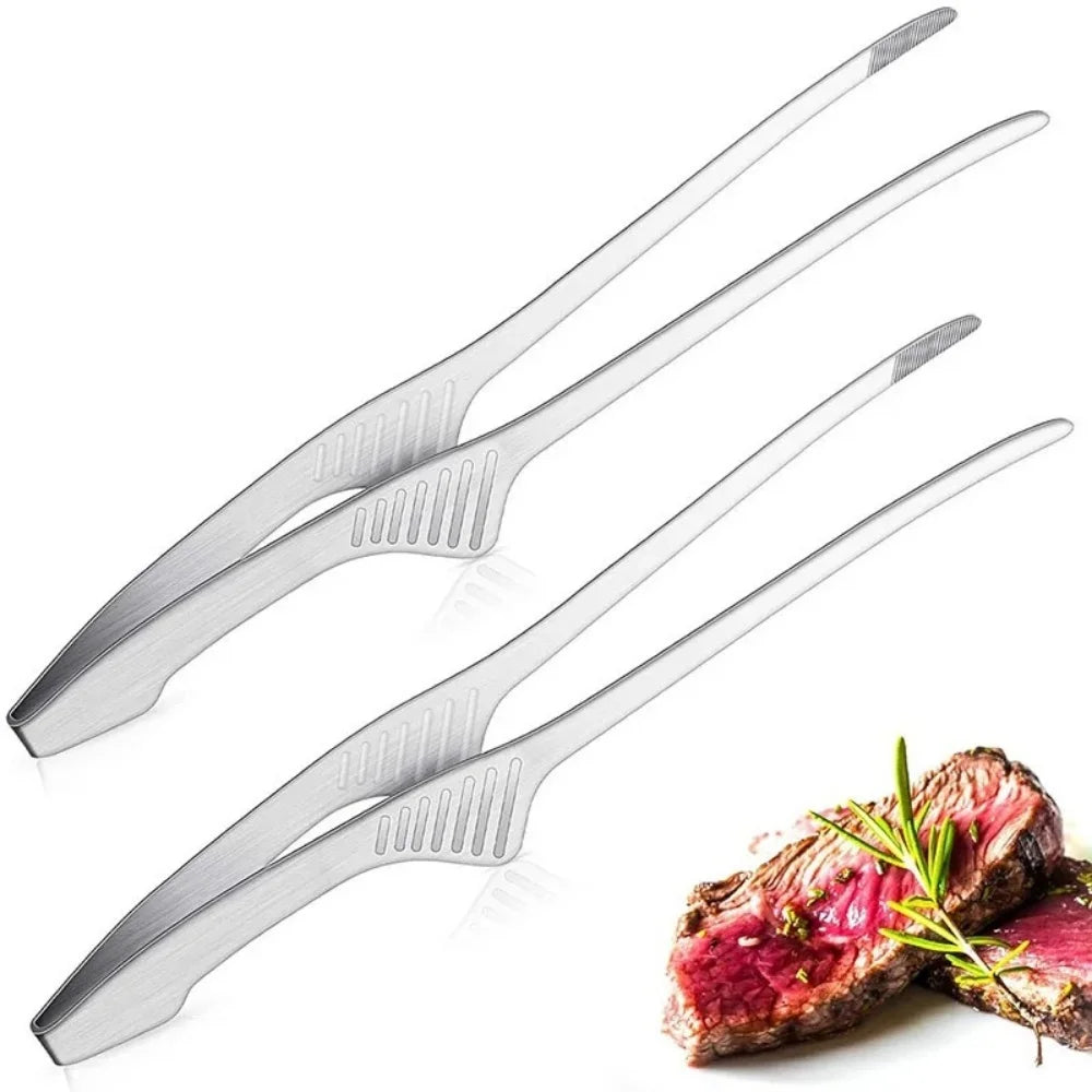 Reusable BBQ Tongs Non Slip Cooking Utensils Stainless Steel Tongs for Serving Food, Salad, Camping, Barbecue, Buffet BBQ Gadget