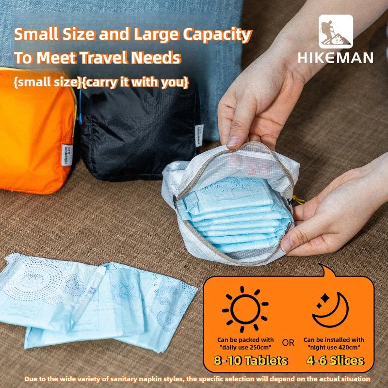 HIKEMAN Ultralight Camping Toiletry Organizer - Waterproof Silicone Pouch for Women's Essentials, Portable Hygiene Storage