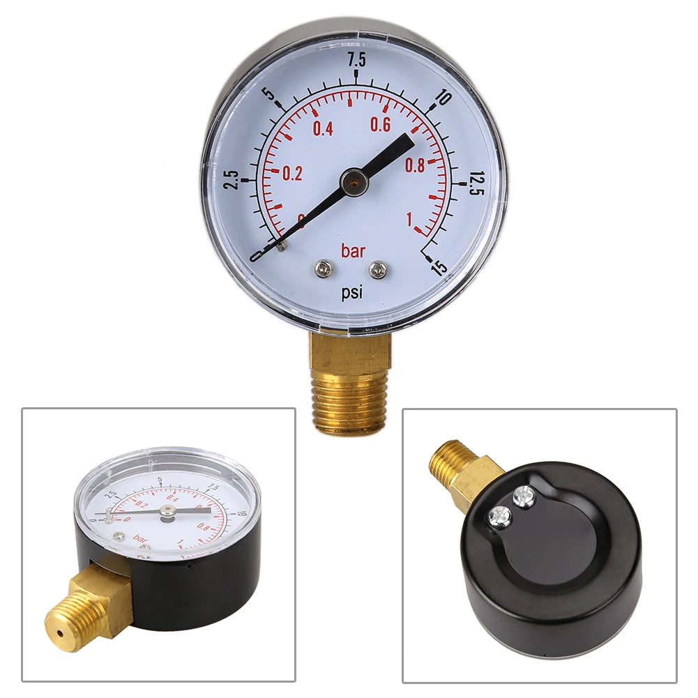 Low Pressure Gauge for Fuel Air Hydraulic 50mm 0/15 PSI 0/1 Bar 1/4 BSPT Dial Manometer Household Water Oil Gas Pressure Tester