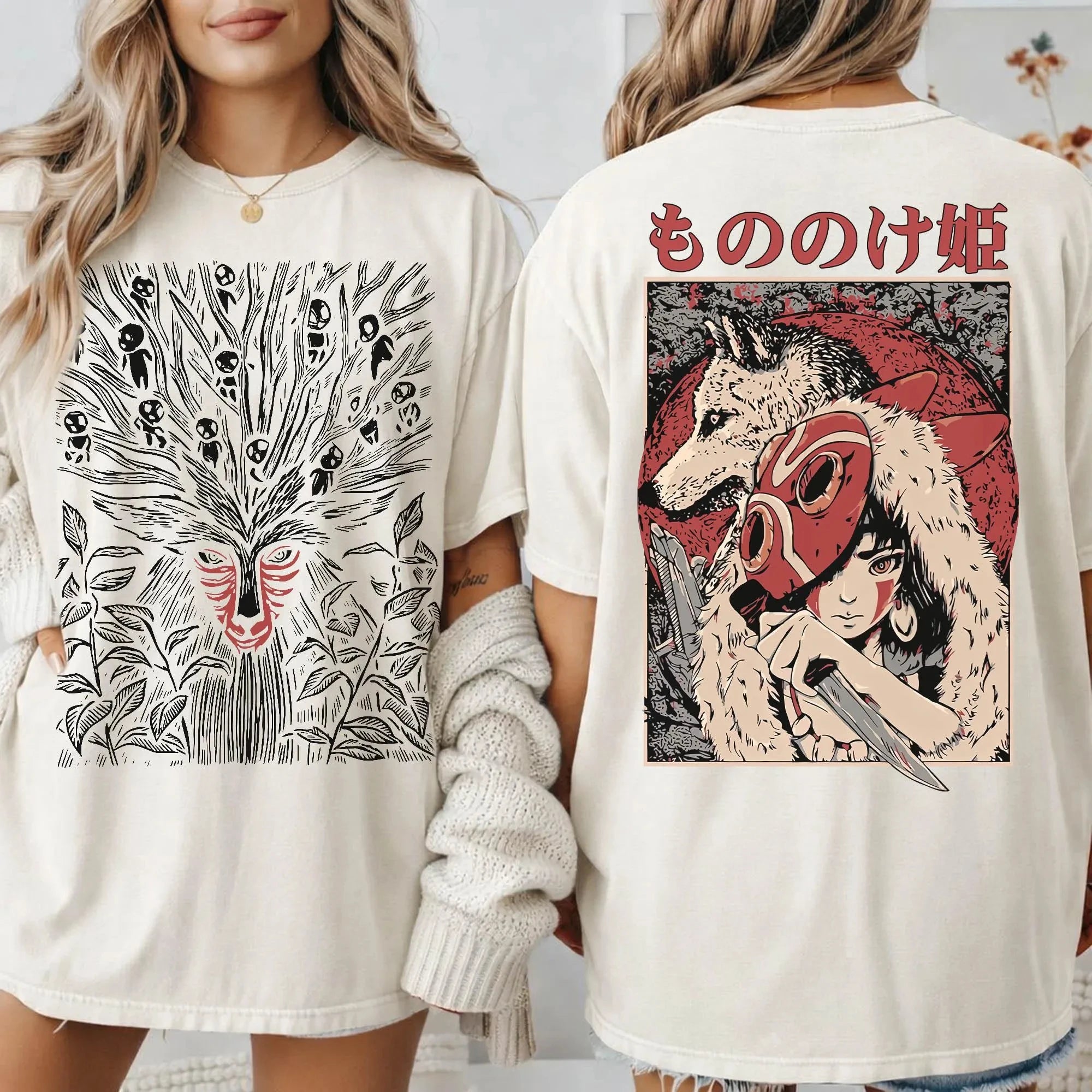Plus Size Summer Women's Vintage  Mononoke T-Shirt Cotton Breathable Stylish Versatile Street Style Oversized