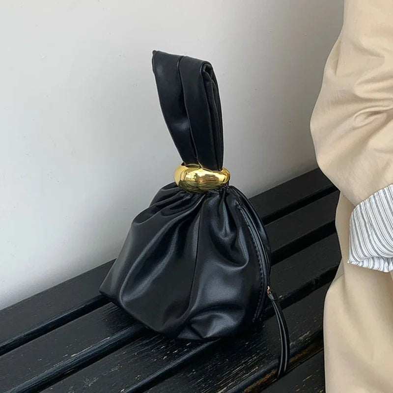 NamcheBarwa Design Mini Pu Leather Dumpling Niche Clutch Bags for Women Fashion Knotted Female Retro Shoulder Bag Wrist Handbags