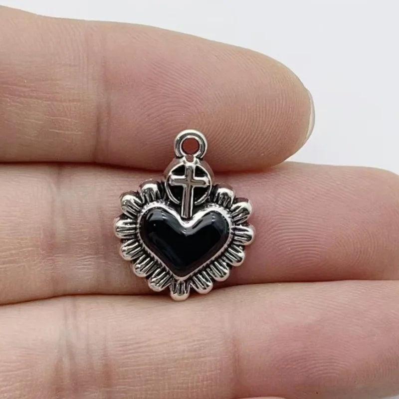 10Pcs Gothic Black Enamel Alloy Charms Mixed Vintage Heart Cross Skull Coffin Metal Pendants For DIY Earrings Bracelet Keychain