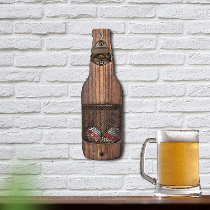 Wall mounted bottle opener creative beer screwdriver kitchen bar decoration wall mounted bottle opener bottle cap storage basket