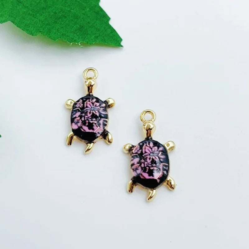 16pcs mixed with 16 cute oil drop printed ocean turtle DIY accessories pendant alloy accessories