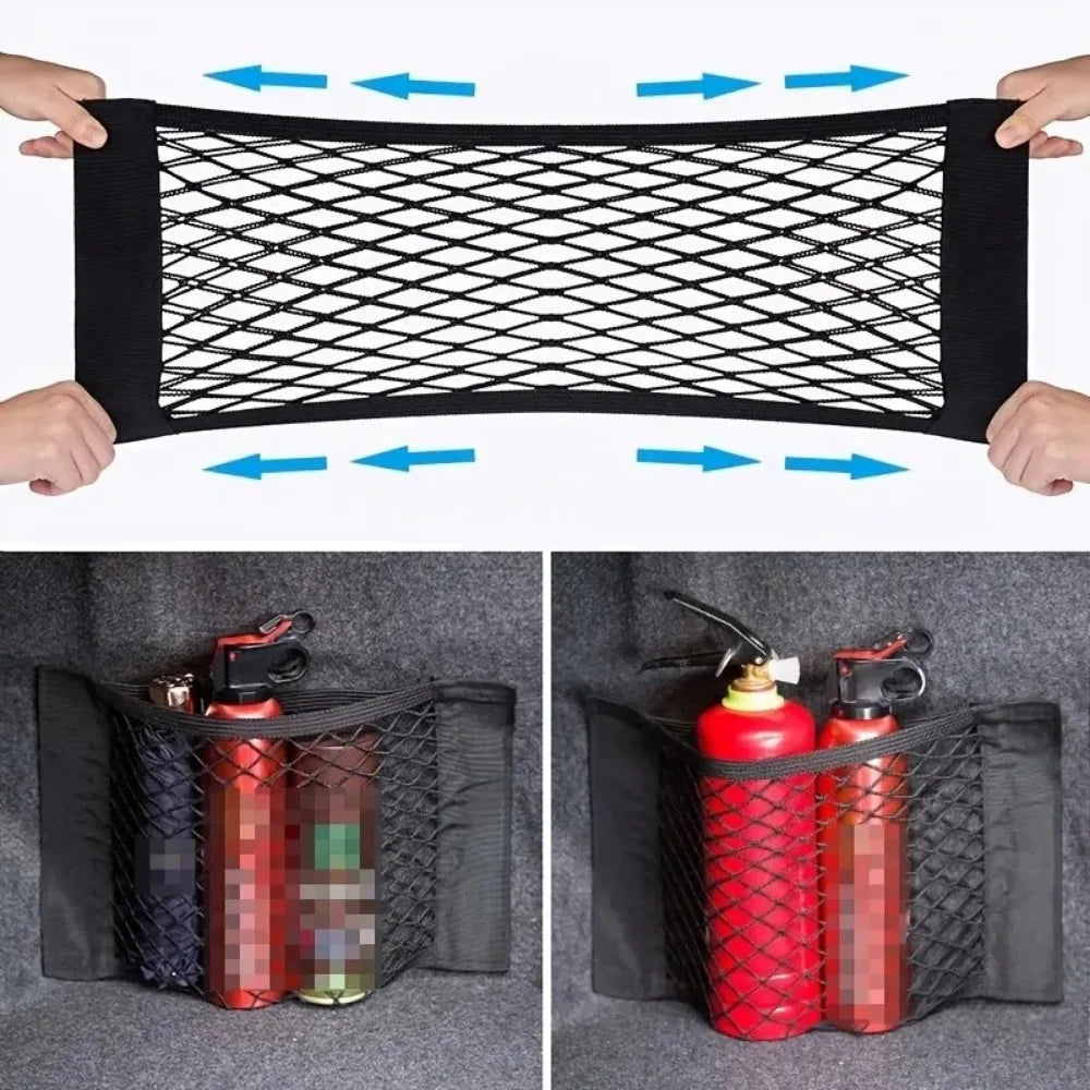1pc Universal Car Storage Bag Double Mesh Trunk Storage Net, Car Built-in Storage Bag, Car Fixed Net