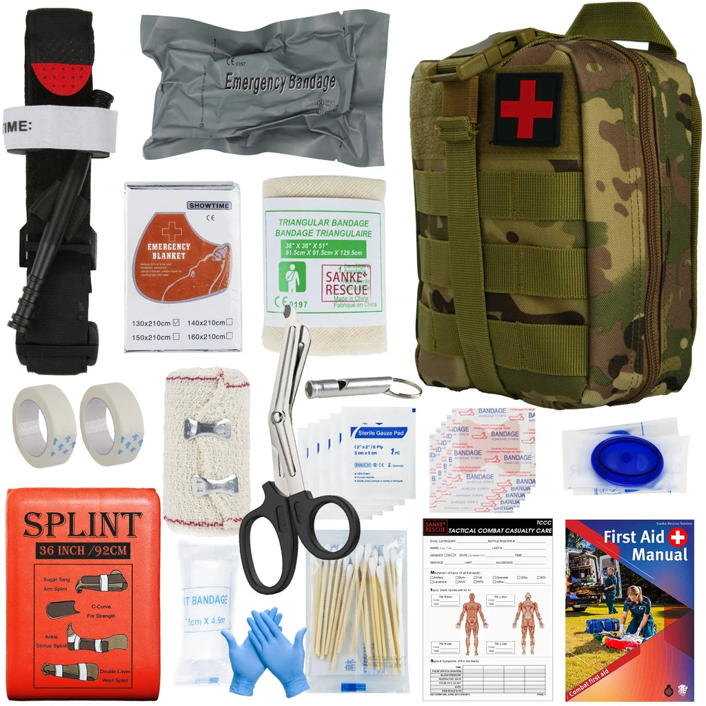 First Aid Survival Kit Tactical IFAK Pouch Supplied full set Molle Camping Kit with 18 EMT Tourniquet Items Emergency Outdoors