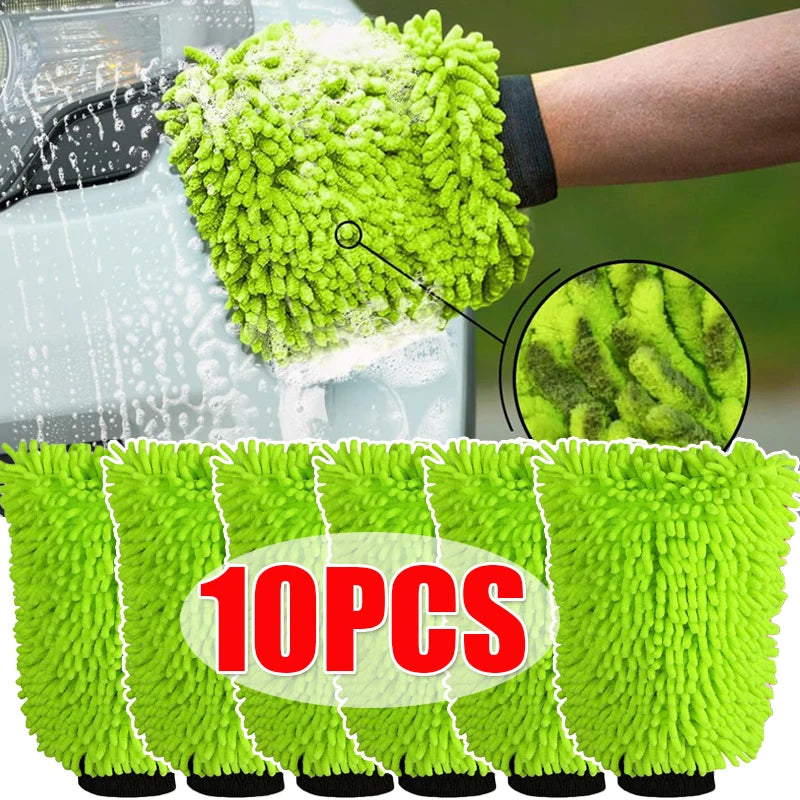 1-10PCS Microfiber Car Wash Green Gloves Portable Car Cleaning Mitt Super Absorbent Sponge Scratch Free Auto Cleaning Tool