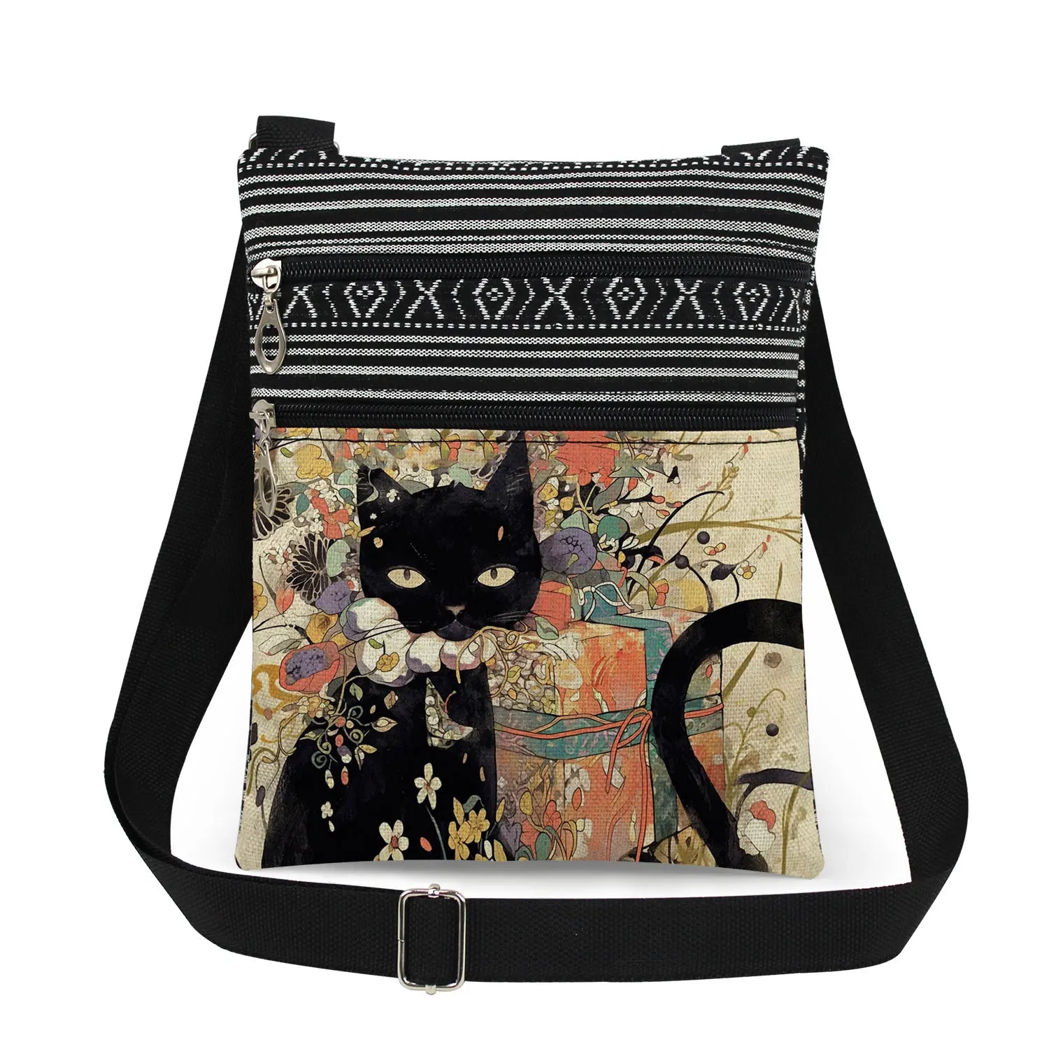 Cute Cartoon Black Cat Print Crossbody Bags Shoulder Bags For Women Daily Travel Portable Small Messenger Bags Catkeeper Gift