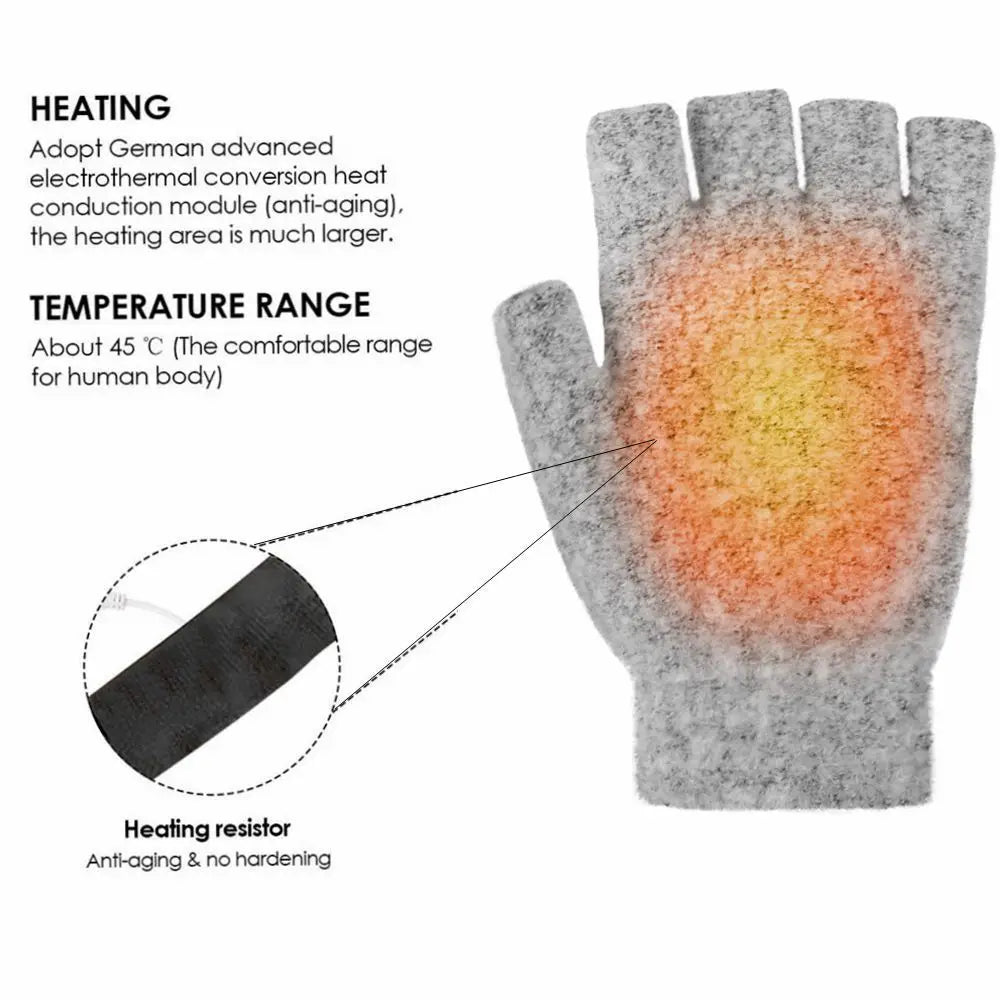USB Heated Gloves Rechargeable Control Fingerless Warm Thermal Electric Gloves for Winter Outdoor Skiing Camping Hiking Cycling