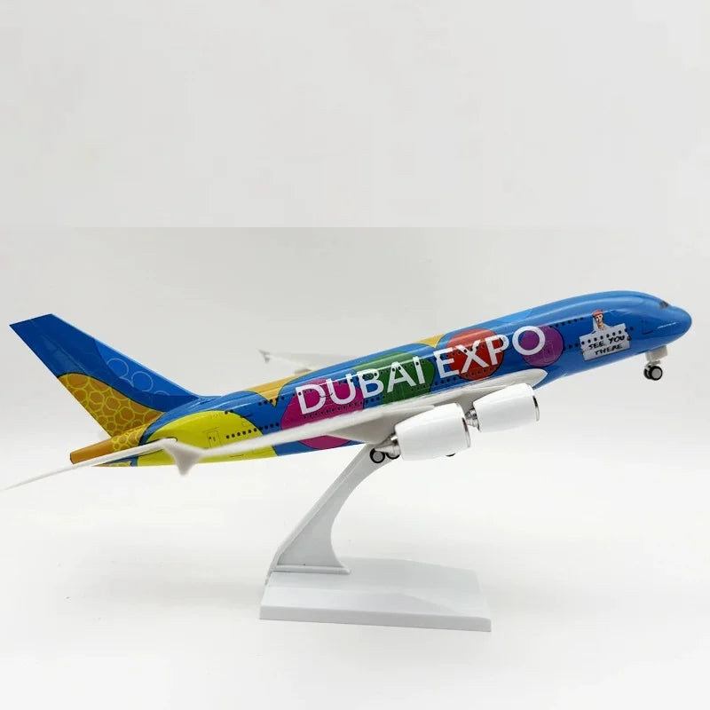 30CM Scale A380 Dubai Expo Painted Aviation Airlines Airplanes Plane Model Aircraft Resin Model Toys Plane Model Child Toy with