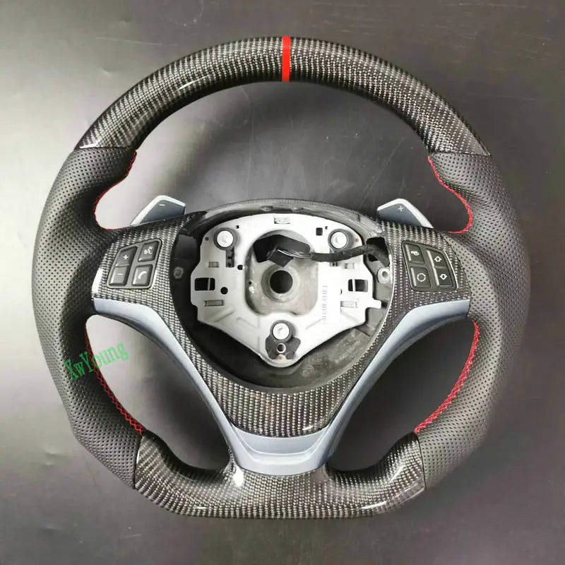 For BMW E84 E83 E84 E87 E88 E89 E90 E92 E93 (With Paddle Shift Holes) 100% Real Carbon Fiber Car Steering Wheel  (No Heated)