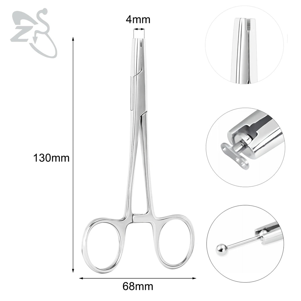 ZS 1PC Stainless Steel Piercing Clamp Slotted Locking Forcep Opening Piercing Plier Tool for Ear Lip Belly Navel Tongue Piercing