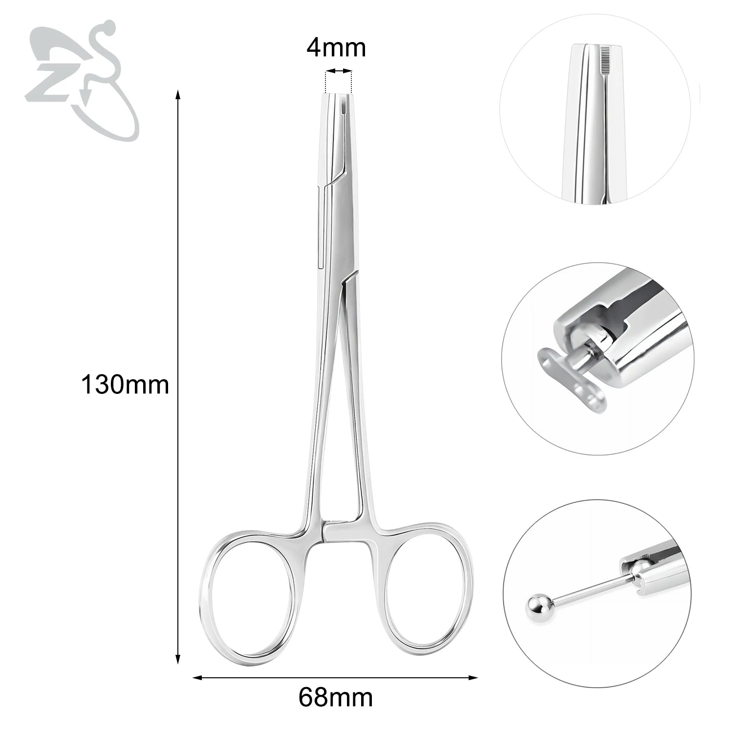 ZS 1PC Stainless Steel Piercing Clamp Slotted Locking Forcep Opening Piercing Plier Tool for Ear Lip Belly Navel Tongue Piercing