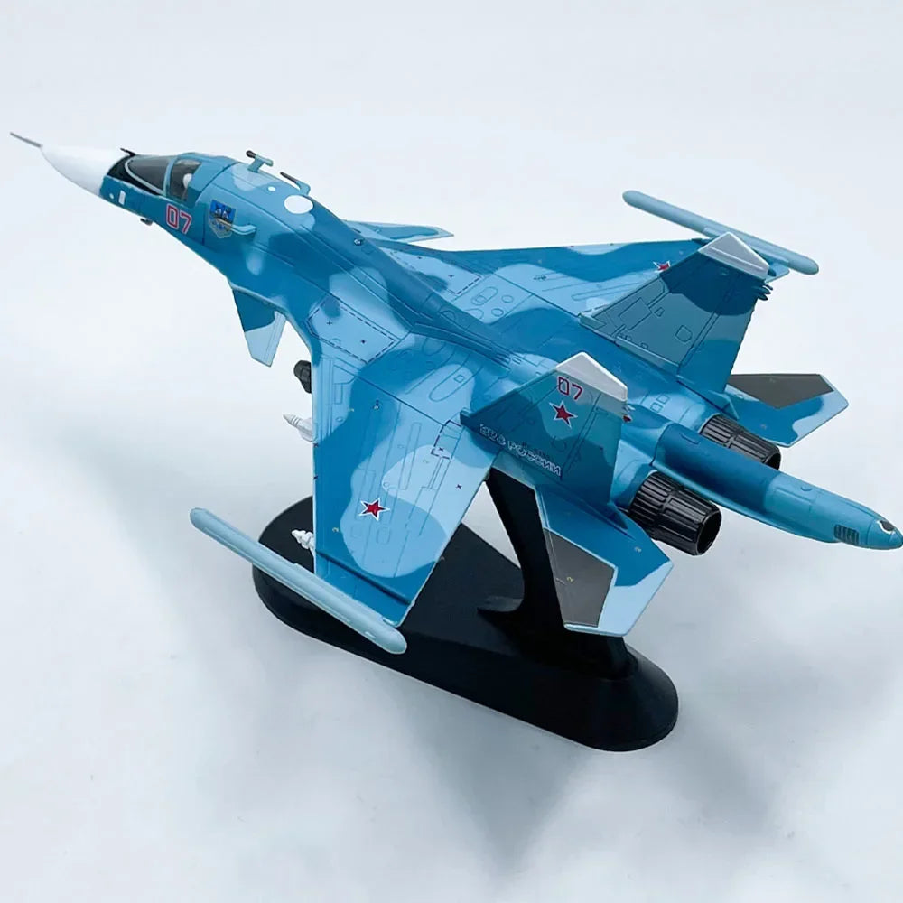 Diecast 1: 100 Scale Russian Sukhoi Cy-34 Su-34 SU34 Fullback Aircraft Model Alloy and Plastic Decorative Model Toy
