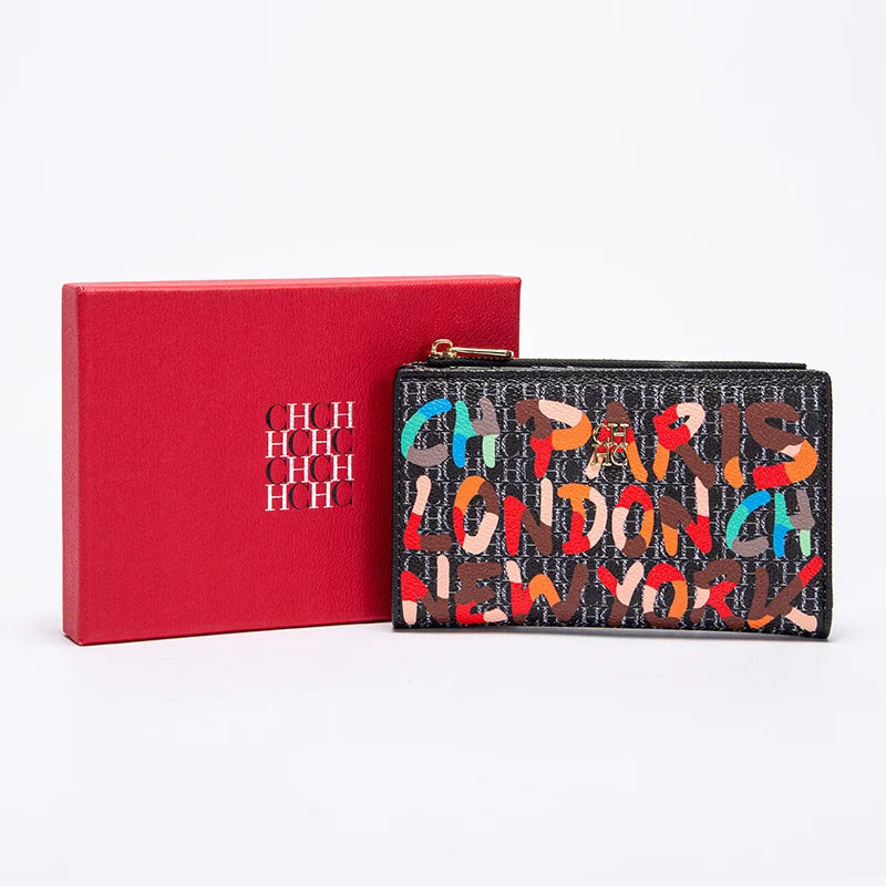 CH Wallet Monogram Print Long Zipper Purse With Box Card Holder Fashion Clutch For Women Daily Use Travel Shopping Casual