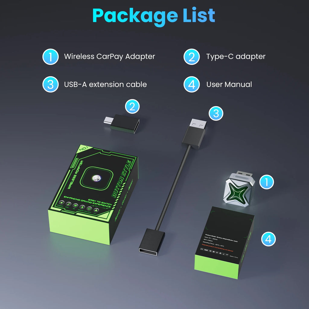 2 IN 1 Wireless CarPlay Adapter, Wired to Wireless carplay Adapter, High-Quality Car Accessory Smart Box 5GHz WiFi Type-C/USB-A
