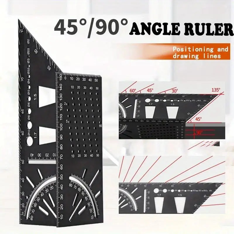 1PC Aluminum Alloy Smooth Carpentry Ruler 3D Mitre Angle Measuring Gauge Square 45 Degree 90 Degree Marking Accurate Measure