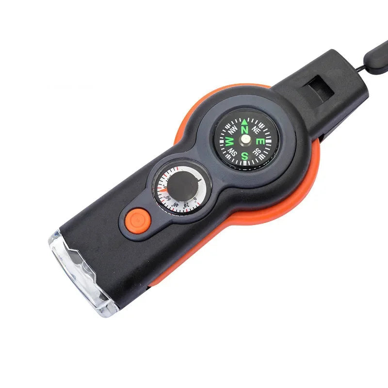 7 in1 Outdoor Survival Whistle Emergency Tools Camping Hiking Rescue Emergency Loud Whistle Compass Thermometer Magnifier