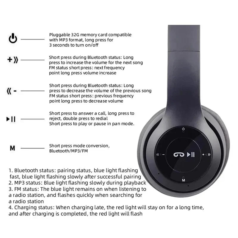 New P47 TWS Headset  Bluetooth Headset Folding Series Wireless Sports Game Stereo Headset for iPhone Huawei XiaoMi Samsung