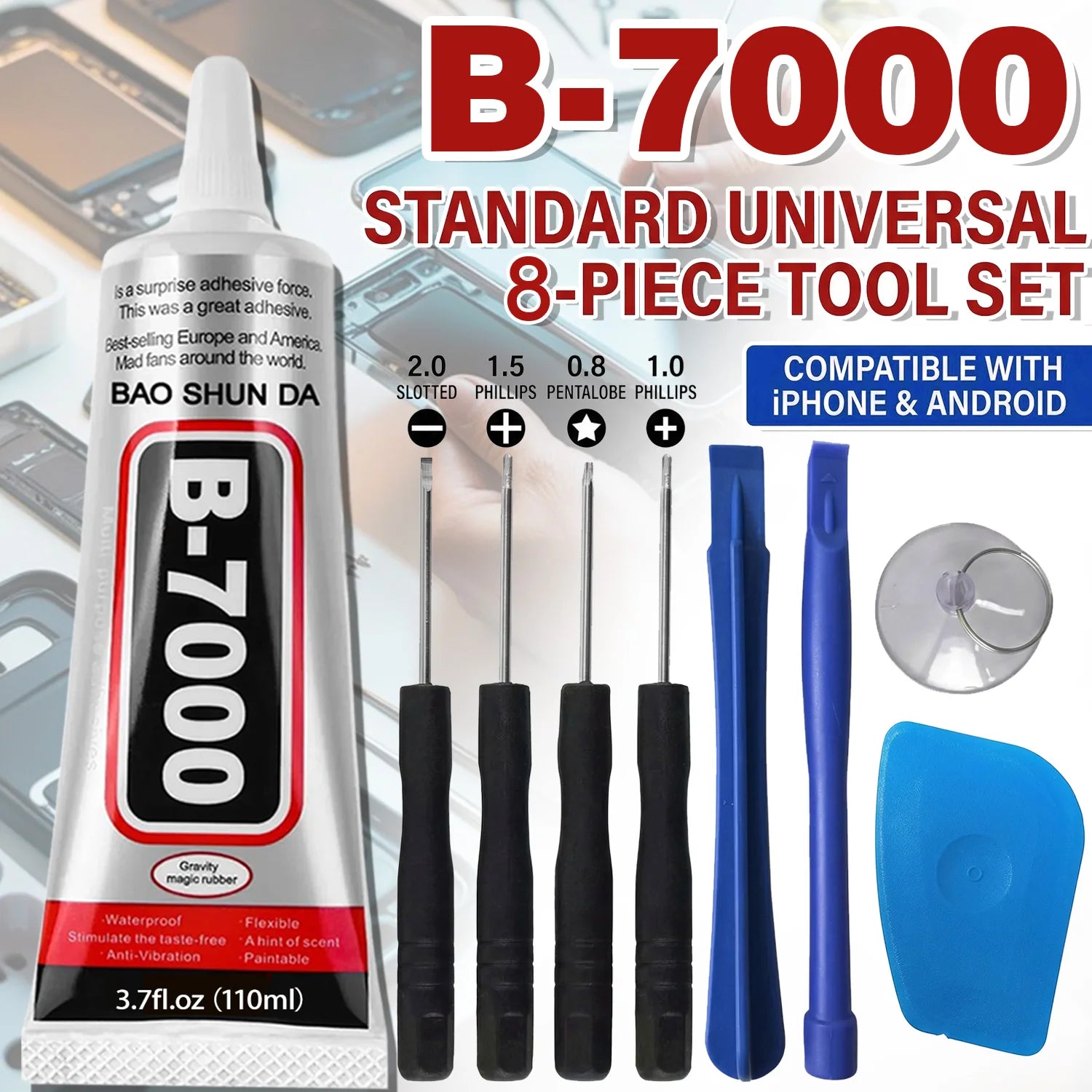 B7000 Transparent Mobile Phone Screen Universal Repair Tool  Strong Waterproof Black Adhesive,T7000 Elastic Glue For Tablet Screen Border Computer Repair 15/50/110ML.