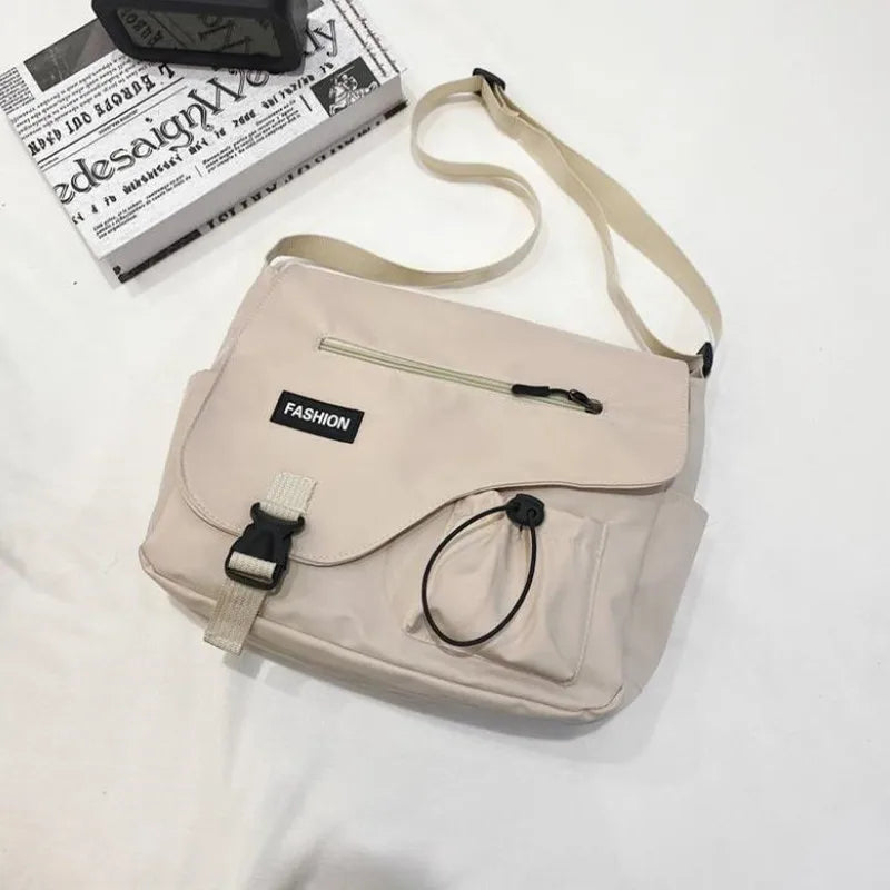 Japanese Simple Messenger Bag Student Nylon Waterproof Canvas Handbag Shoulder Crossbody Bags for Women Men Satchels Bolsas