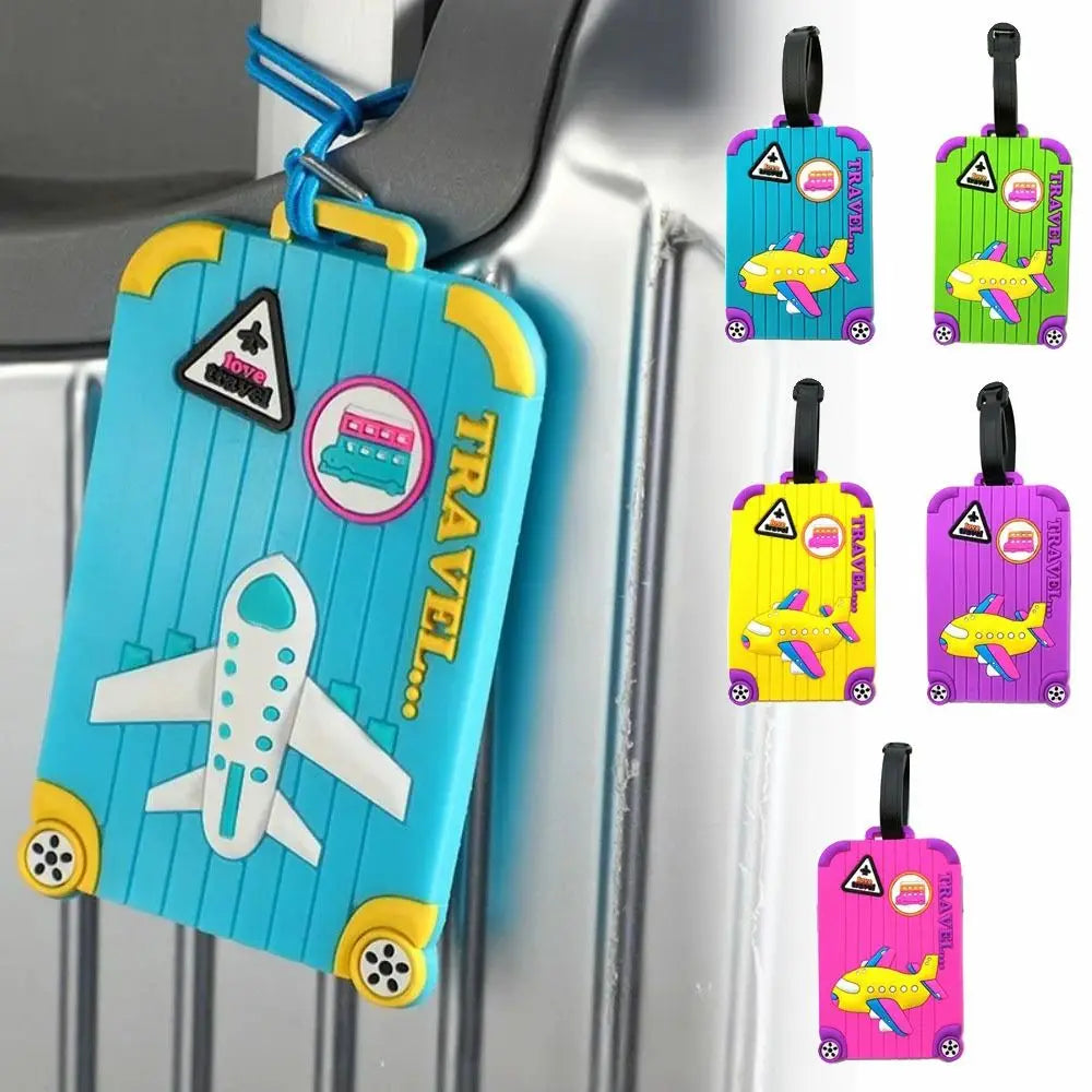 New PVC Luggage Tags Soft Silicone Cartoon Airplane Baggage Label ID Address Travel Supplies Suitcase Tags