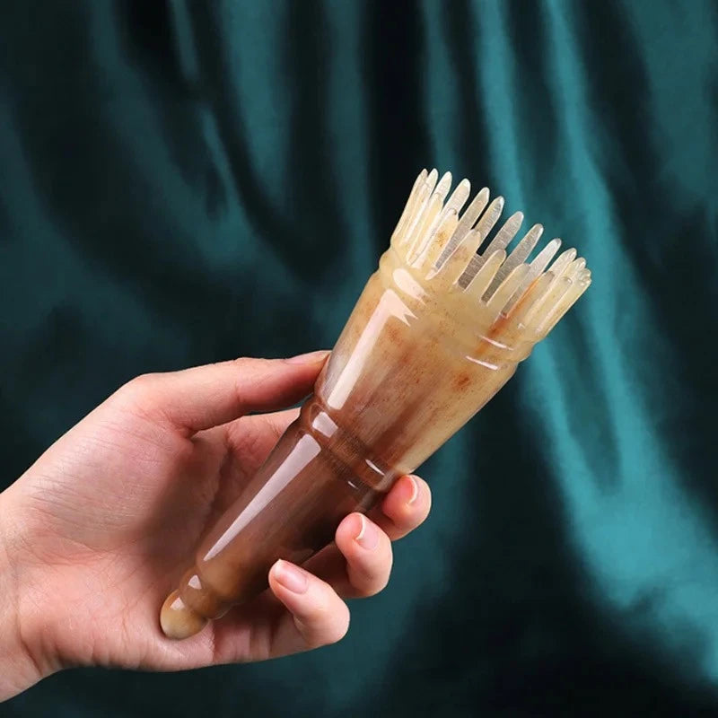 Scalp Massager Comb Buffalo Horn Dual Side Fine Tooth Detangler for Hair Growth Styling Acupressure Head Massage Women Men