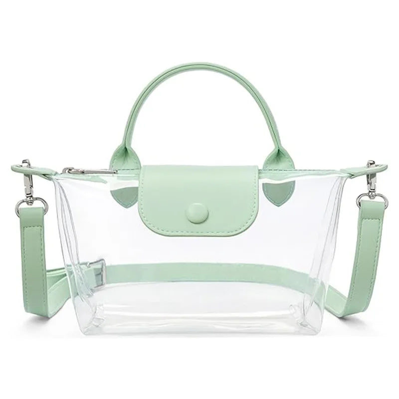 Women Waterproof PVC Clear Crossbody Bag Mini Transparent Top Handle Handbag Large Capacity Jelly Shoulder Purse