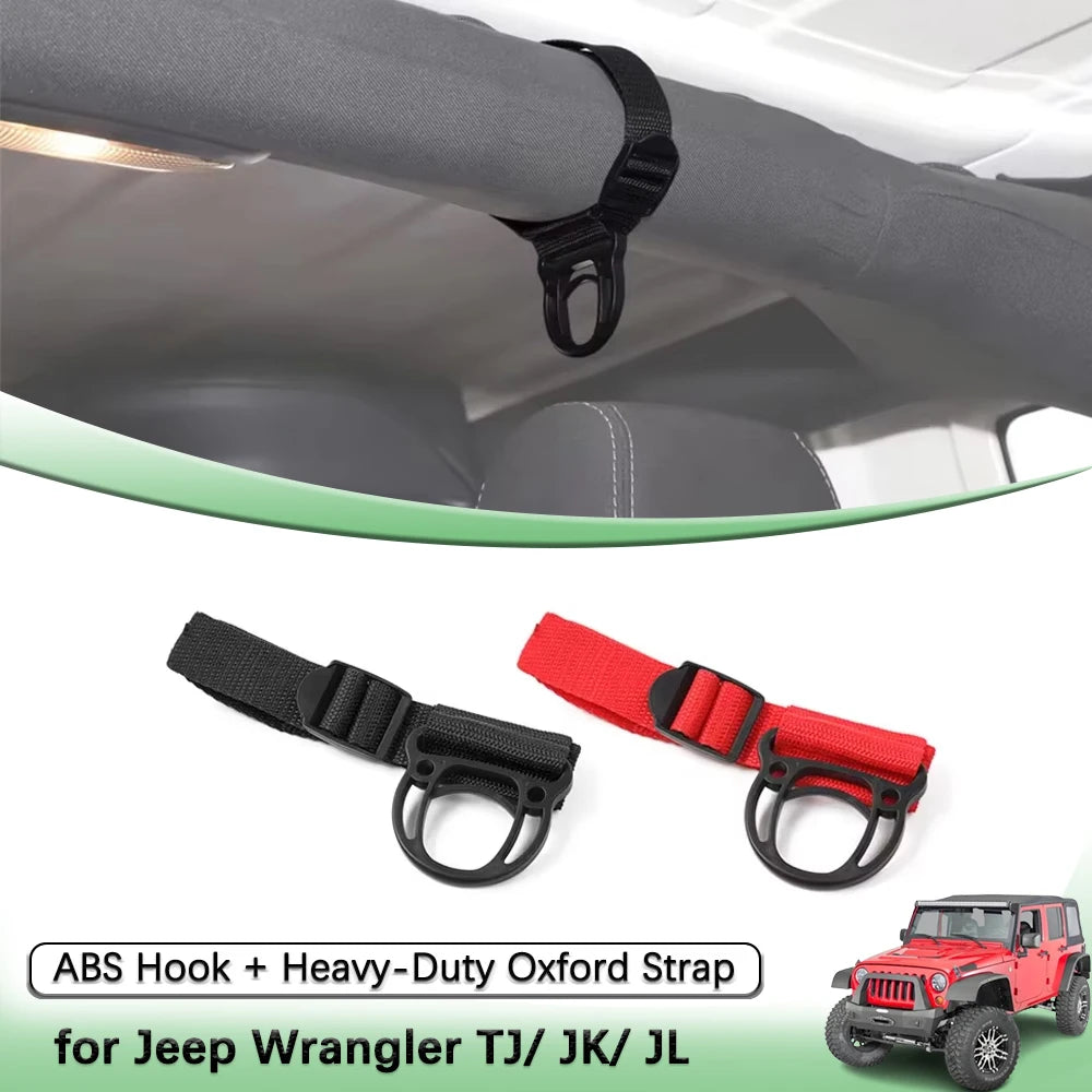 Roll Bar Hang Strap Coat Hook Kit for Jeep Wrangler Unlimited CJ YJ TJ JK JKU JL JLU 4XE JT Clothes Hanger Car Accessories